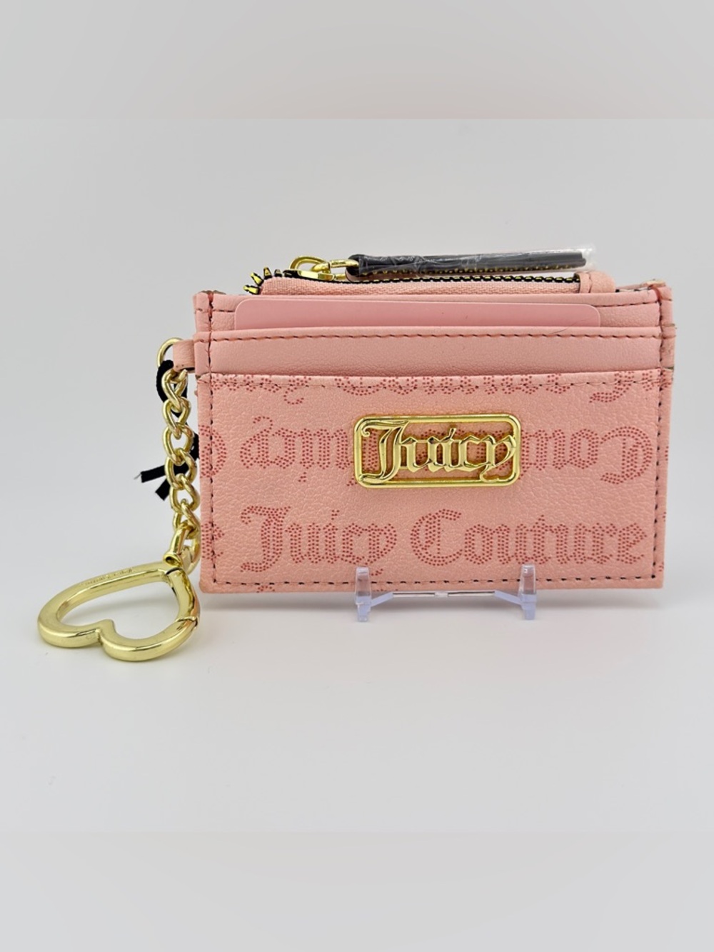 Juicy Couture Macaroon Logo Statement Card Case Wallet Keychain Pink NWT